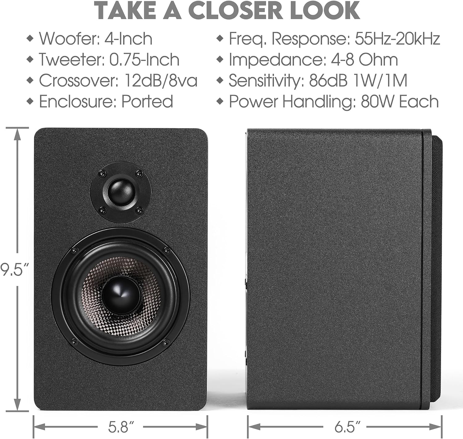 Micca MB42X G2 Passive Bookshelf Speakers for Home Theater Surround Sound, Stereo, and Passive Near Field Monitor, 2-Way (Black, Pair)