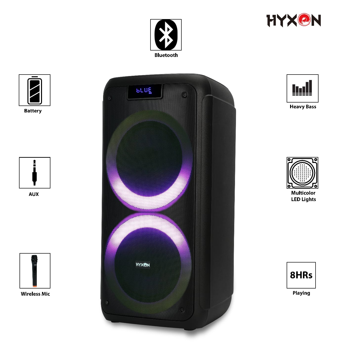 HYXON HTMS-607 Party Speaker 150 W RMS with 2 wireless UHF microphone with remote