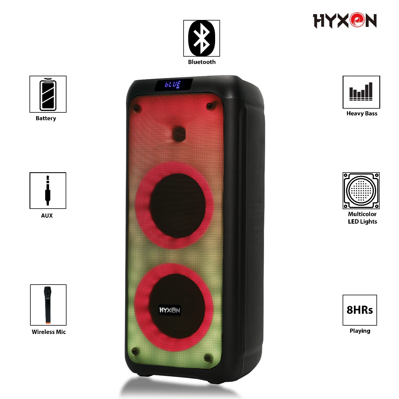 HYXON - HTMS-505 Bluetooth, USB, FM Radio, TF Card, Party Speaker With 2 UHF Microphone