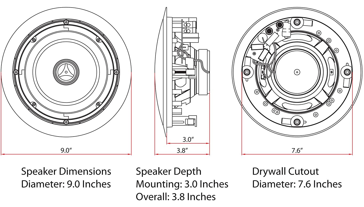 Micca M-6C 6.5 Inch 2-Way in-Ceiling Round Speaker for Whole House Audio, Home Theater, Indoor or Covered Outdoor Areas, 6.5" Woofer, 1" Silk Tweeter, 7.6" Cutout Diameter White, Paintable, Each