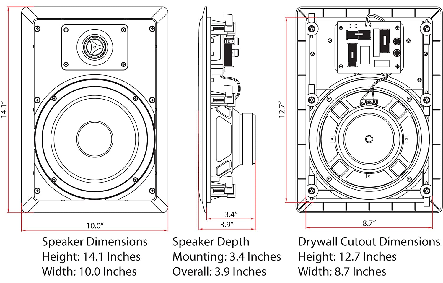 Micca M-8S 8 Inch 2-Way in-Wall Speaker for Home Theater, Whole House Audio, Indoor or Covered Outdoor Areas, 8" Poly Woofer, 1" Pivoting Silk Tweeter, White, Paintable, Each