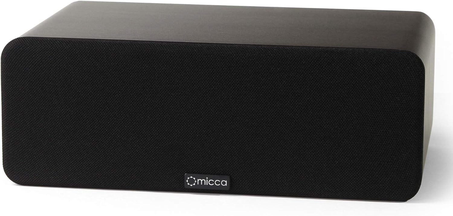 Micca OoO Slim Center Channel Speaker with 3-Inch Woofers and Silk Tweeter, Thin Design Under 4" Tall, for Desktop Stereo or Home Theater Surround Sound, Wall Mountable, Single, Dark Walnut