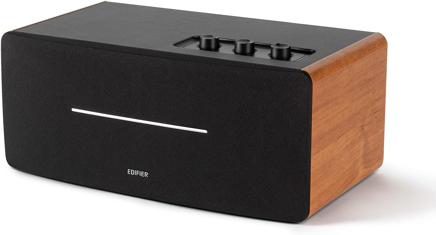 EDIFIER D12 Tabletop Speaker - Integrated Desktop Stereo Bluetooth Speaker - Wireless Computer Speaker for Desktop Use- 70 Watts RMS with Subwoofer Line Out - Wooden Enclosure