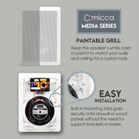 Micca M-6S 6.5 Inch 2-Way in-Wall Speaker for Home Theater, Whole House Audio, Indoor or Covered Outdoor Areas, 6.5" Poly Woofer, 1" Pivoting Silk Tweeter, White, Paintable, Each