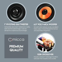 Micca M-6S 6.5 Inch 2-Way in-Wall Speaker for Home Theater, Whole House Audio, Indoor or Covered Outdoor Areas, 6.5" Poly Woofer, 1" Pivoting Silk Tweeter, White, Paintable, Each