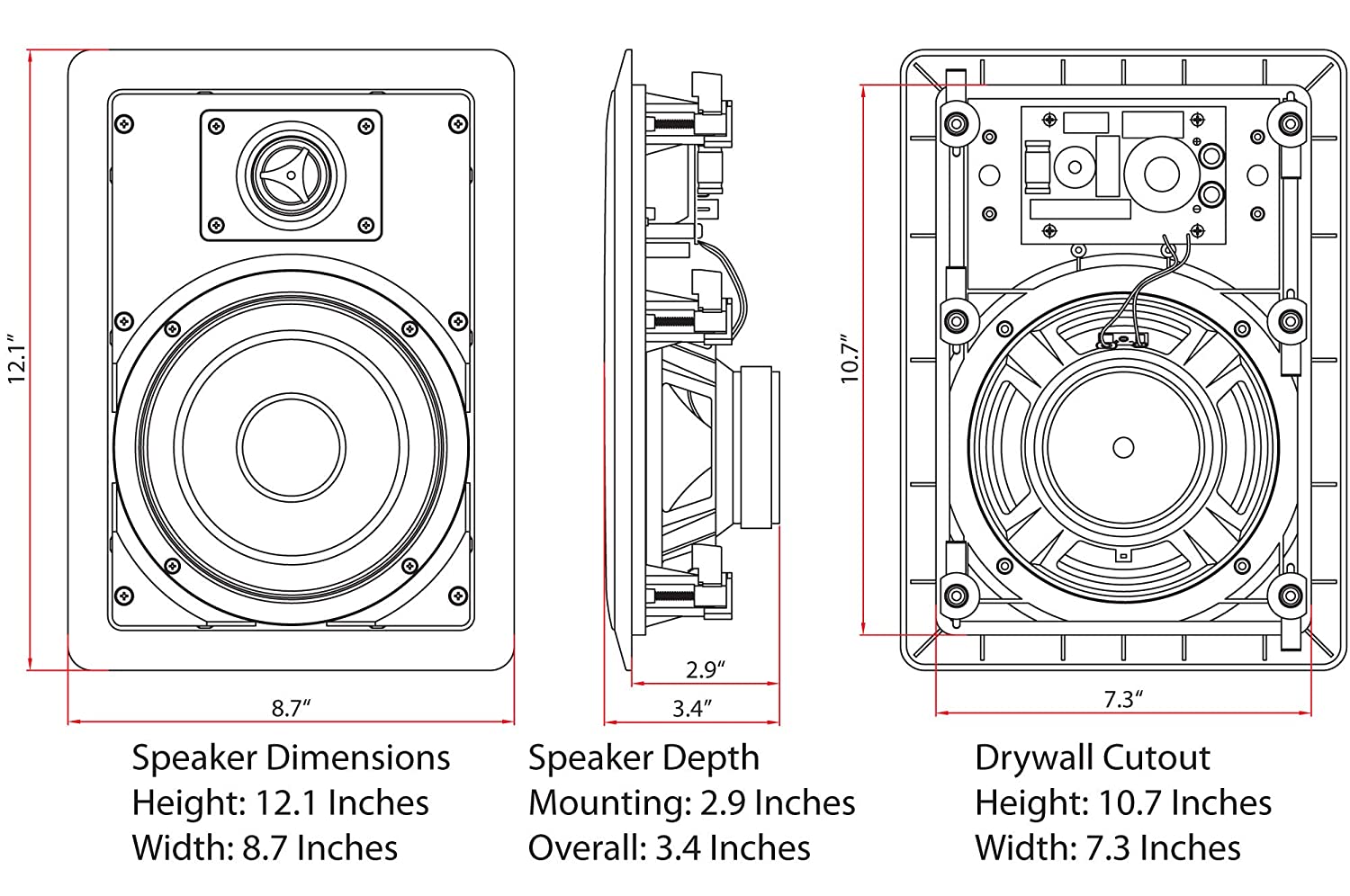 Micca M-6S 6.5 Inch 2-Way in-Wall Speaker for Home Theater, Whole House Audio, Indoor or Covered Outdoor Areas, 6.5" Poly Woofer, 1" Pivoting Silk Tweeter, White, Paintable, Each