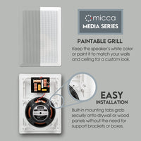 Micca M-8S 8 Inch 2-Way in-Wall Speaker for Home Theater, Whole House Audio, Indoor or Covered Outdoor Areas, 8" Poly Woofer, 1" Pivoting Silk Tweeter, White, Paintable, Each