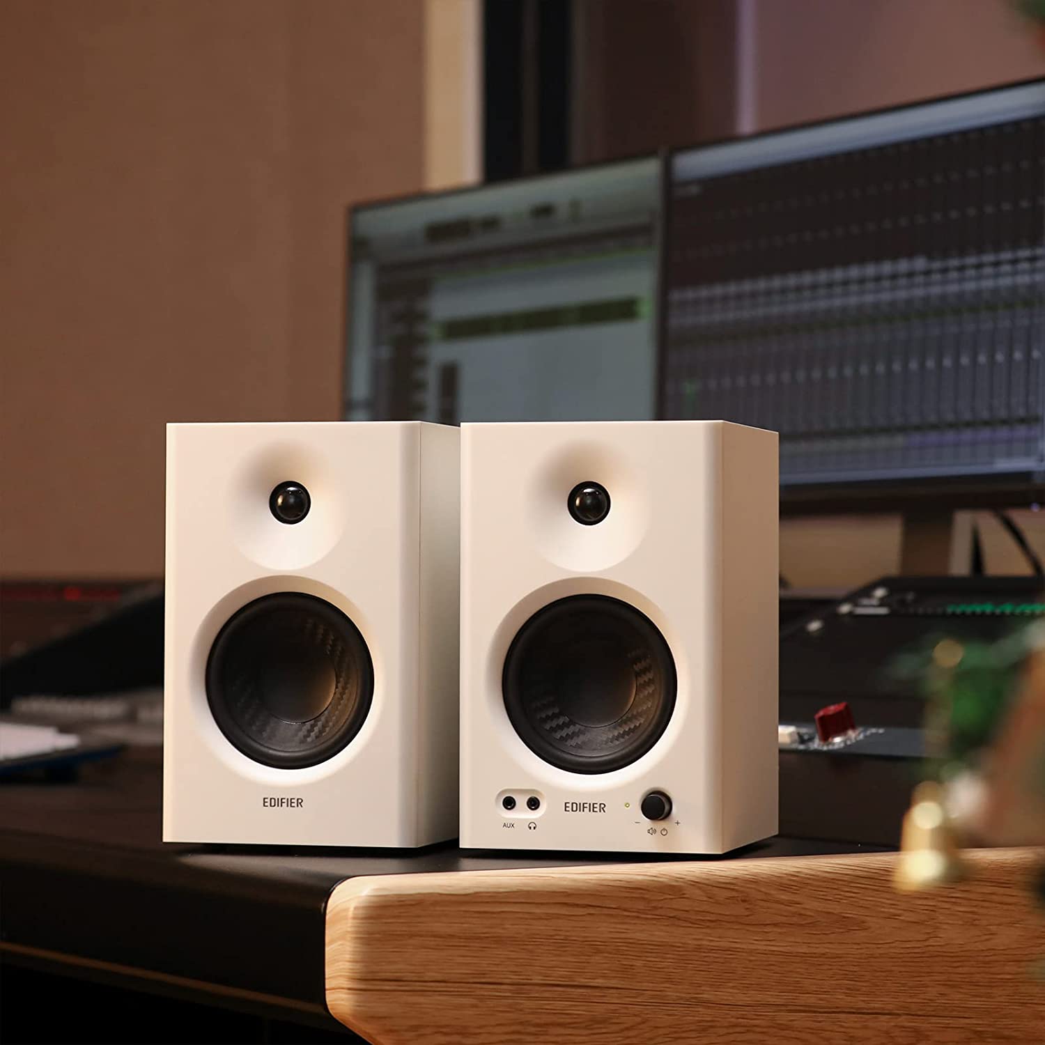 Edifier MR4 Powered Studio Monitor Speakers, 4" Active Near Field Monitor Speaker (White, Pair)