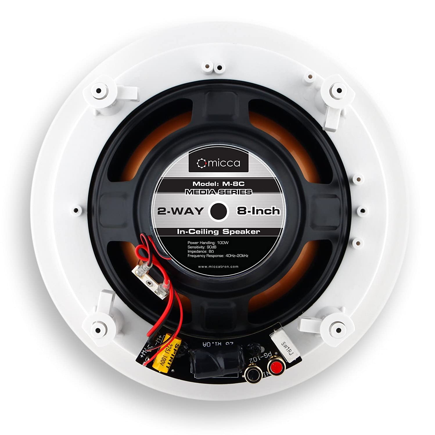 Micca M-8C 8 Inch 2-Way in-Ceiling Round Speaker for Whole House Audio, Home Theater, Indoor or Covered Outdoor Areas, 8" Woofer, 1" Silk Tweeter, 9.4" Cutout Diameter, White, Paintable, Each
