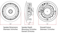 Micca M-6C 6.5 Inch 2-Way in-Ceiling Round Speaker for Whole House Audio, Home Theater, Indoor or Covered Outdoor Areas, 6.5" Woofer, 1" Silk Tweeter, 7.6" Cutout Diameter White, Paintable, Each