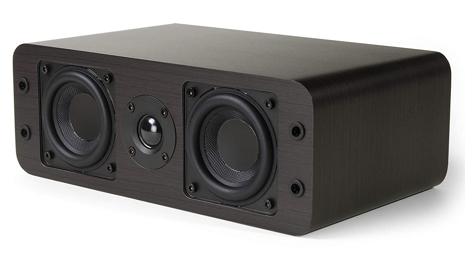 Micca OoO Slim Center Channel Speaker with 3-Inch Woofers and Silk Tweeter, Thin Design Under 4" Tall, for Desktop Stereo or Home Theater Surround Sound, Wall Mountable, Single, Dark Walnut